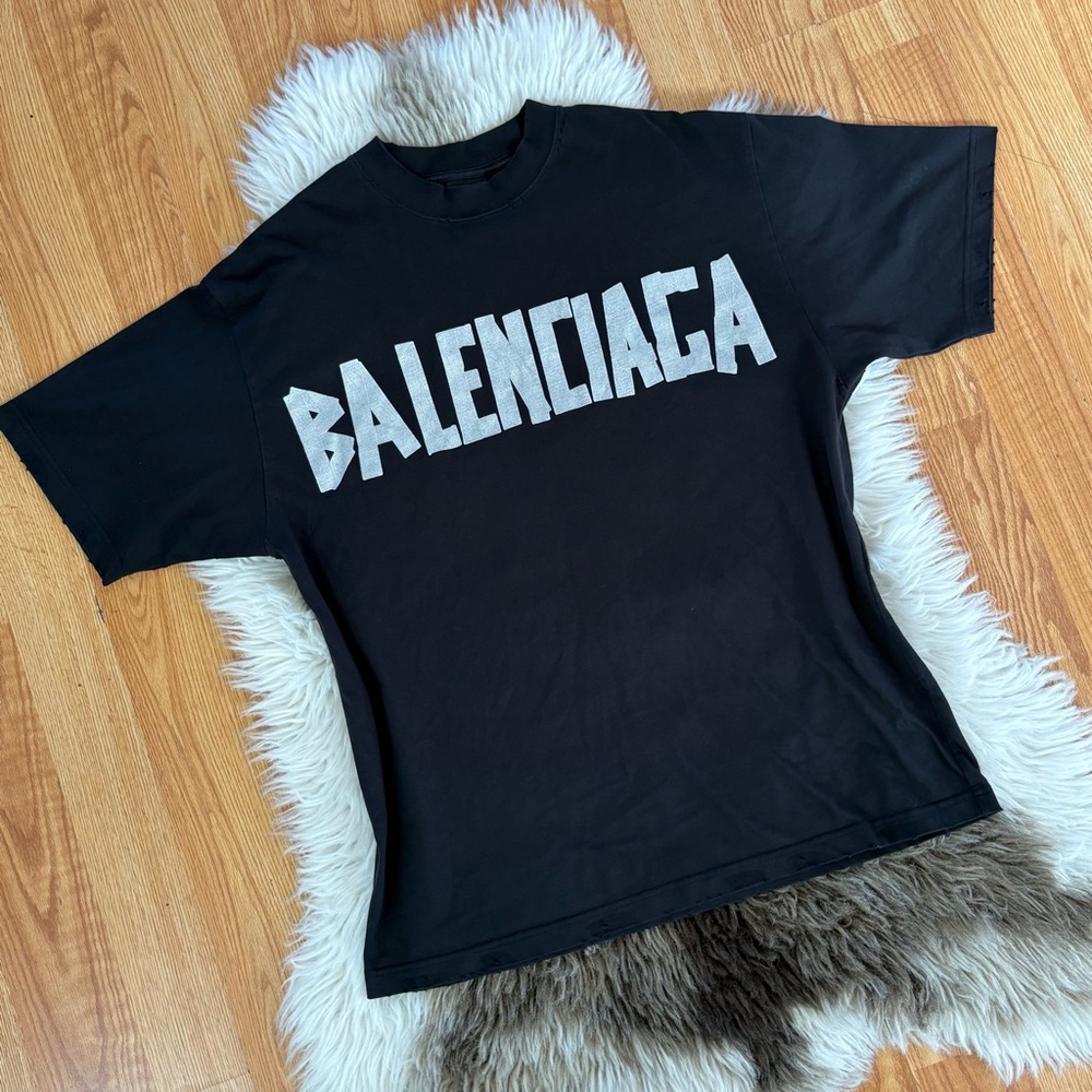 Balenciaga Black Tee with Bold White Logo